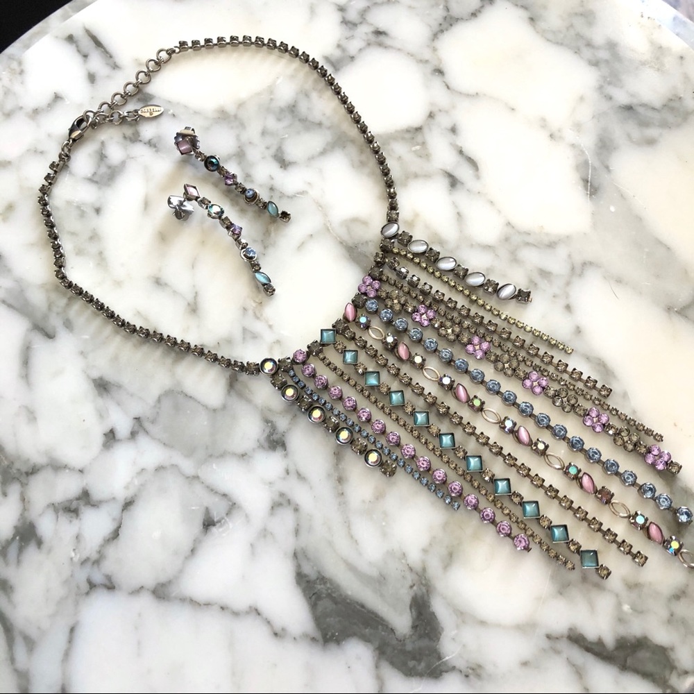 Sorelli Fringe Statement Necklace + Earring Set